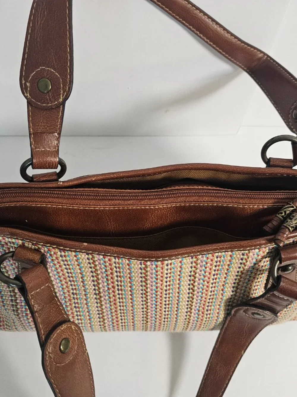 Vintage Fossil Bag Satchel Woven Leather Y2K 78033